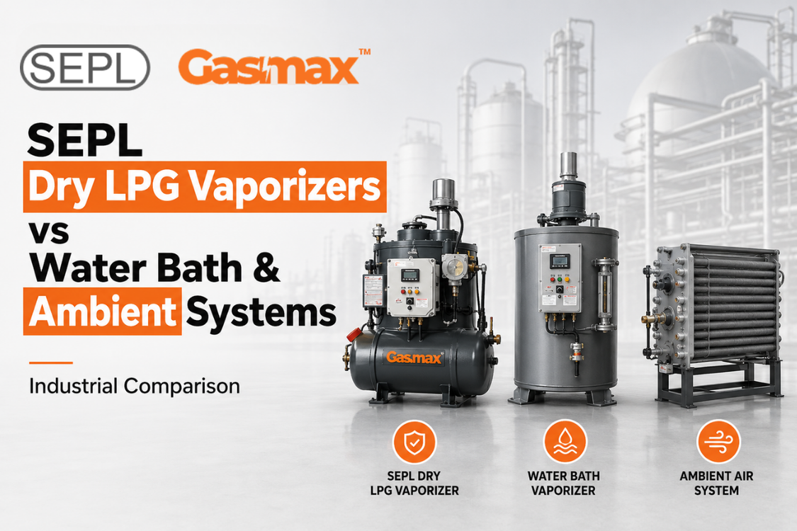 Comparison of SEPL dry LPG vaporizers with water bath and ambient vaporizer systems for industrial LPG use